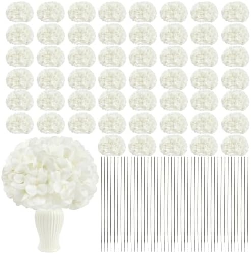 104 PCS White Hydrangea Artificial Flowers, Faux Silk Hydrangeas Flowers Heads with Stems for Wedding Centerpieces Home Garden Baby Shower Party Decoration (Ivory White)