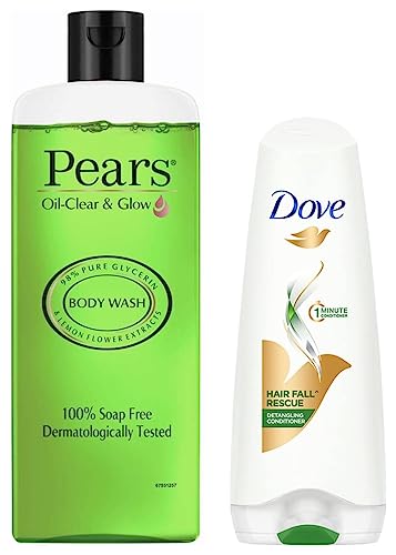 Dove Hair Fall Rescue Conditioner, 180ml & Pears Oil Clear and Glow Shower Gel, 250ml