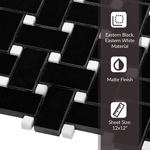 Apollo Tile Black And White Basketweave Marble Mosaic Tile - 12" X 12" Sheet For Kitchen, Bathroom Or Flooring (5-Pack) #TOP3
