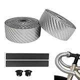 Bolsdoic Bike Handlebar Tape, EVA and PU Leather Bar Tape, Thick Soft and Non-Slip Comfortable Bike Grip Tapes, High Stain Resistance Bicycle Handlebars Tapes with Adhesives and 2 Black Plug (Silver)