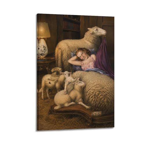 Toile Salvador Dali fille allongée dans un mouton 60x90cm pour salon
