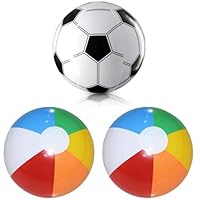 3pcs Beach Ball,1pcs 16 Inch Inflatable Football Beach Balls,2pcs 12 Inch Rainbow beach Balls,Inflatable Pool beach balls,for Kids and Adults,Summer Water Toys,Outdoor Party,beach Fun Supplies.
