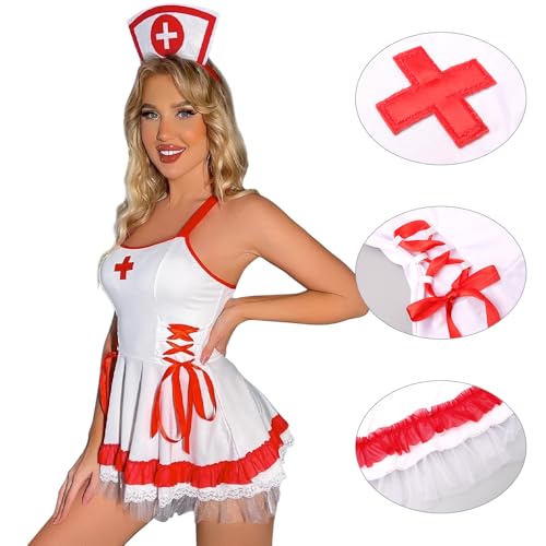 Satohom Women Lingerie Set Nurse Uniform Cosplay Costume Women Maid Outfit Nightwear Mini Tartan Skirt Fancy Dress for Halloween Nightclub Theme Party - Image 3