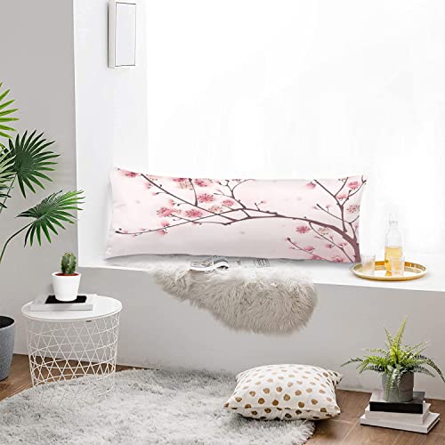 Cherry Blossoms Body Pillow Cover Pink Flowers Plum Branch Cherry Blossom Flower Cushion Long Pillowcase With Zipper Decorative Bed Pillow Cases Floral Pillow Covers For Bedroom,Couch,Sofa 20"X54" #TOP3