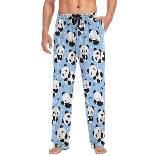 Men’s Cute Cartoon Panda Pajama Pants with Pockets, Comfortable Lounge Sleep Bottoms#2243
