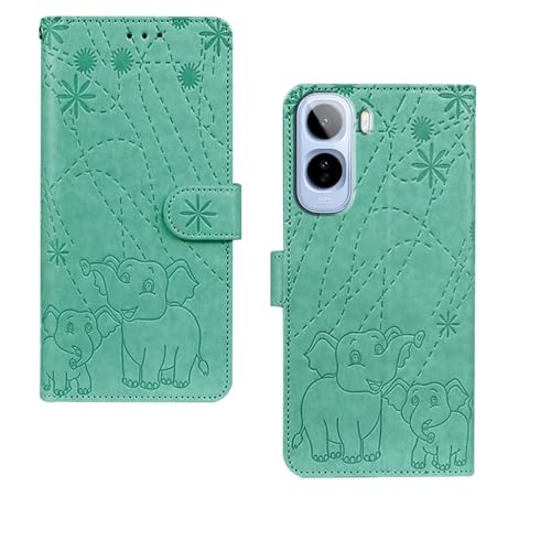 Image of amazon basics Vivo T5 Pro 5G Flip Cover | Card Pockets Wallet & Stand | Flip Cover for Vivo T5 Pro 5G (Green Elephant)