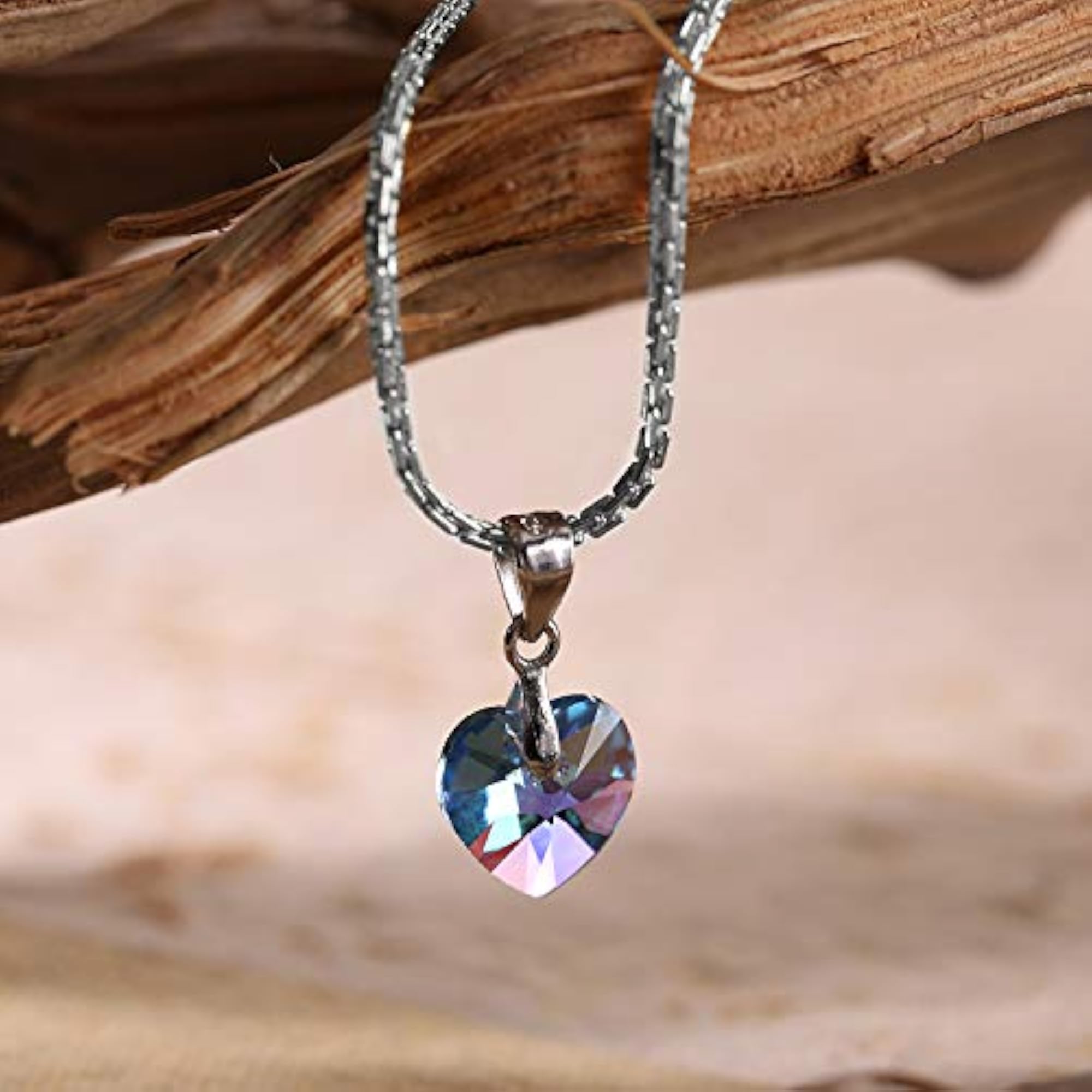 Women's 925 Silver BIS Hallmarked Heart Pendant Chain, Blue