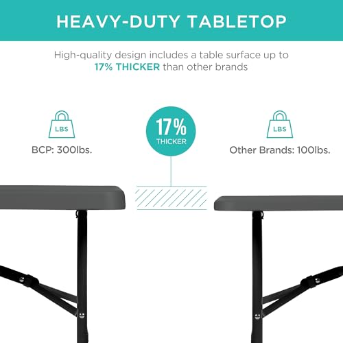 Image of Best Choice Products 4ft Plastic Folding Table, Indoor Outdoor Heavy Duty Portable w /Handle, Lock for Picnic, Party, Camping - Dark Gray