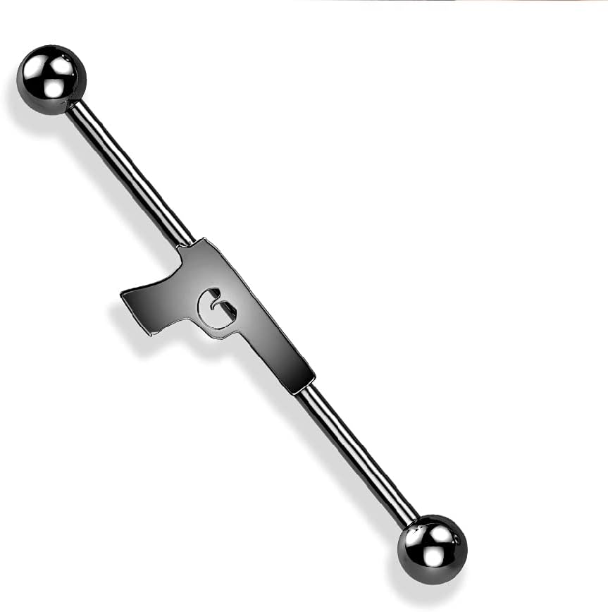 Pierced Owl - 14GA Centered Hand Gun 316L Surgical Stainless Steel Industrial Barbell Earring