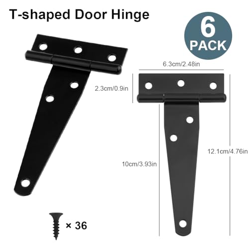 HOTUT T-Hinges Heavy Duty, Pack of 6 100 mm Hinges Foldable T-shaped with 36 Pieces Screws - Image 2