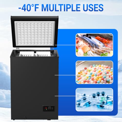 Image of 3.5 Cu Ft Chest Freezer - 2 Removable Baskets 14℉ to -40℉ Quiet Compact Freezer - 7 Temperature Settings - Black Match Day Parties, Home Bar Game Day &Soccer Party