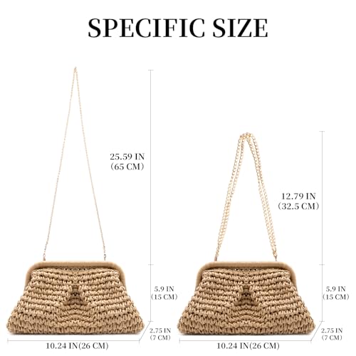Image of Straw Clutch Purses - Straw Crossbody Bags for Women Woven Purse Beach Handbags Cloud Dumpling Pouch