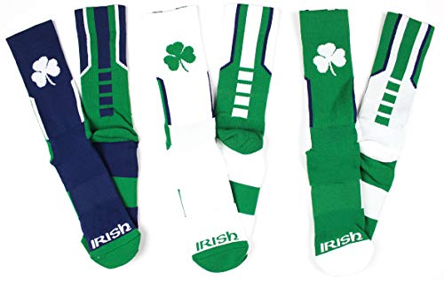 Irish Themed 3 Piece Sport Performance Socks Bundle, Multicolor - Navy/Green/White, One Size, St Patricks Day