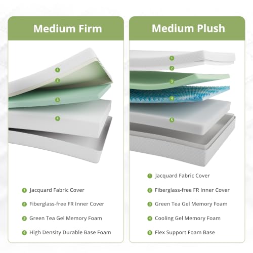 Image of EGOHOME Queen Mattress 14 Inch Green Tea Memory Foam Mattress, Medium Plush