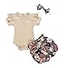 Conjunto de 2 Piezas Ropa Bebe Niña Verano Fossen Recién Nacido 0 a 24 Meses Monos con Volantes y Florales Pantalones Cortos