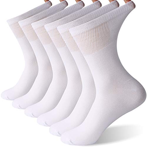 Sunew Summer Diabetic Socks, Womens Circulatory Diabetic Bamboo Socks With Non-Binding Top Seamless Toe For Diabetics Hiker 6 Pairs White, M #TOP29