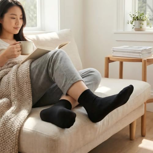 Image of EABERN Womens Thin Cotton Socks,Soft Breathable Casual Above Ankle Crew Socks 6 /9 /12 Pairs