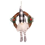 ihtha Christmas Decoration Red and Black Lattice Forest Man Wreath Rattan Wreath Christmas Tree Pend