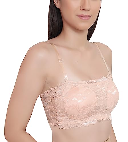 Image of GLAMORAS Womens Nylon Lace Spandex Padded Non Wired Floral Lace Tube Bra Strapless Padded Seamless Hook Closure Bra, Free Size