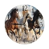 Orologio da Parete Masculine Stallion Horses Run in Farm Field, Orologi da Cucina, Movimento al Quarzo, Senza Ticchettio, Orologio per Cucina Camera Soggiorno 25cm