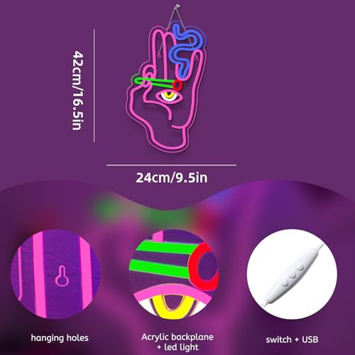 Image of WLHOPE Evil Eye Hand Neon Sign for Wall Decor Pink Blue Led Lights Hamsa Light Signs USB Connectivity Eye Neon Light Signs for Bedroom Game Room Home Bar Pub Cafes Party Gift