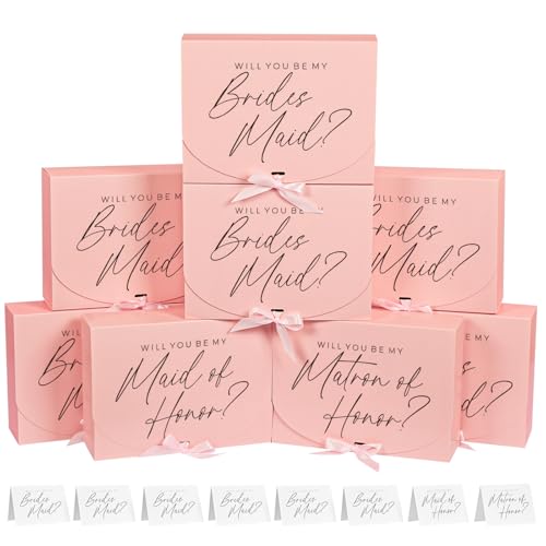 8Pack Bridesmaid Proposal Box with 8Pack Bridesmaid Cards, Matron of Honor Proposal Gift Box, Maid of Honor Box, Will You be My Bridesmaid Box for Bridesmaids Gifts (Pink) by WLUSEAXI - Used condition - US$15.89