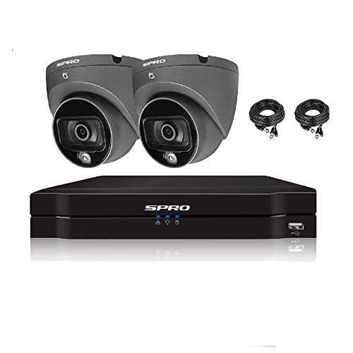 SPRO CCTV SYSTEM 2X GREY DOME CAMERA COLOURNIGHT COLOUR AT NIGHT 24HR AUDIO AOC MIC BUILT IN 4CH DVR FACE DETECTION KIT 1TB HDD