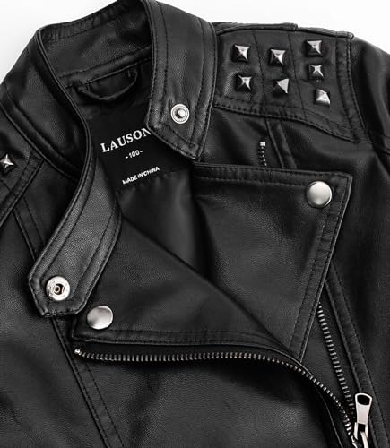 TLAENSON Boys Black Leather Jacket Studded Motorcycle Faux Leather Coat3