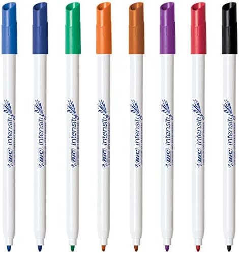 BIC Intensity Dry Erase Kit With 9 Dry Erase Markers and 1 Dual-Sided Dry Erase Board, Bullet Tip (2.8mm), Assorted