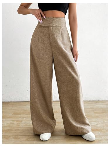 OYOANGLE Women's High Waist Wide Leg Pants Work Office Business Trousers Loose Fit Casual Long Pants4