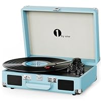 1 BY ONE Bluetooth Record Player Belt-Drive 3-Speed Portable Vinyl Turntable with Built in Speakers, Supports RCA Output, Headphone Jack, MP3, Mobile Phones Music Playback, Turquoise