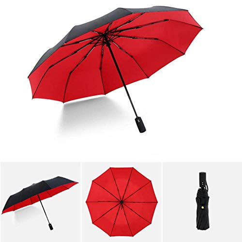Preisvergleich Produktbild DACCU Vollautomatischer verstärkter Regenschirm, dreifach faltbar, männlich, weiblich, Regenschirm, Regenschirm, für Frauen, Winddicht Umbrella 1 Red