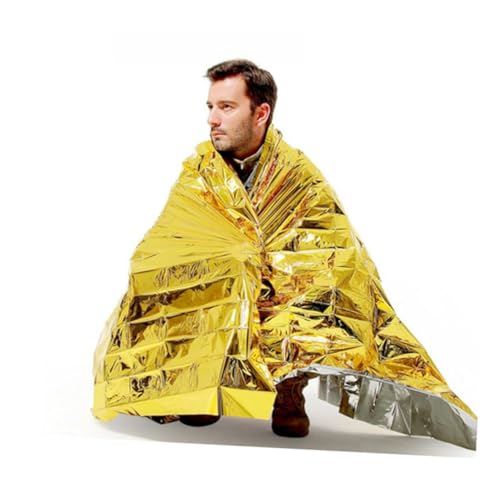 Hemoton 5Pcs Foil Emergency Survival Blanket Reflective Heat Retaining Portable Safety Blanket for Outdoor Hiking Climbing Camping Emergency Preparedness Golden