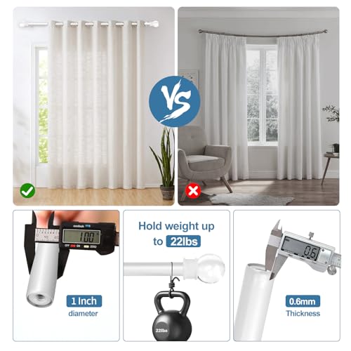 Urbanest 1-inch Diameter Crystal Ball Adjustable Single Drapery Curtain Rod, 48-inch to 84-inch, Glossy White