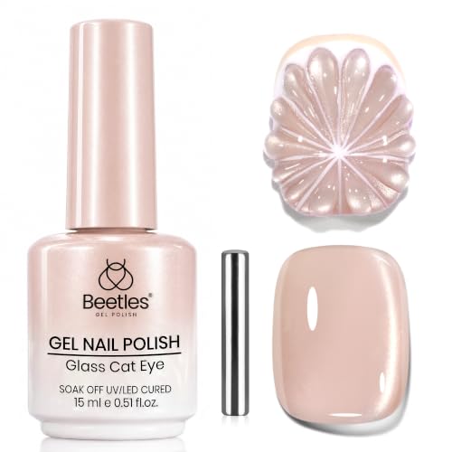 Image of Beetles Nude Cat Eye Gel Nail Polish, 15ML Magnetic Shimmer Soak Off | 15ML Nude Cat Eye Gel Polish with Magnetic Shimmer and Soak Off Formula for DIY Manicures