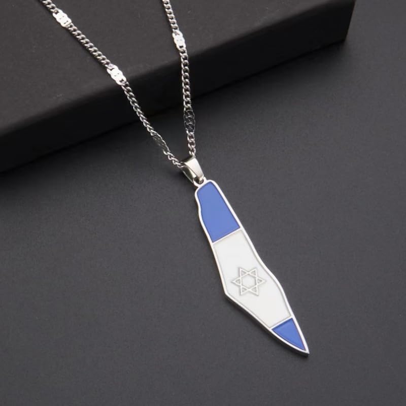Israel Flag Map Necklace, David Star Map Pendant, Jewelry for Jerusalem Jewish - Image 3