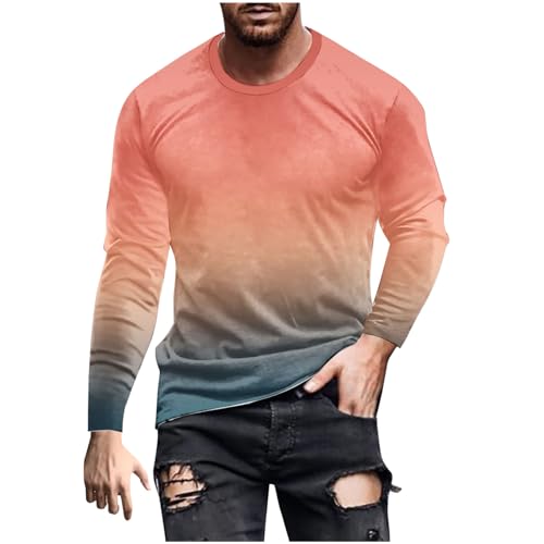 Generic Shirts for Men Long Sleeve Casual Loose Gradient Color Print Crewneck Sweatshirt Lightweight Gym Workout Pullover Top