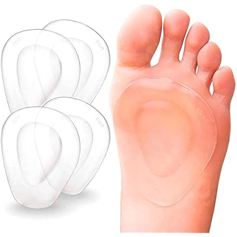 PrettSole Metatarsal Pads, Gel Foot Pads for Ball of Foot, 4 Pack Forefoot Cushions Support Adhere to Shoes for Metatarsalgia, Morton's Neuroma Pain Relief - Clear Cover