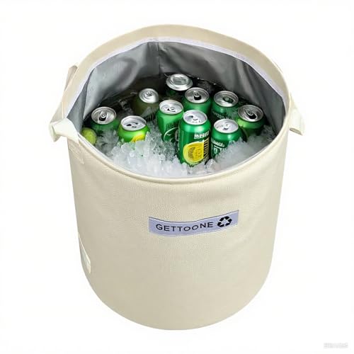 Collapsible Ice Bucket for Drinks White Party Cooler with Insulated Lining & Carry Handles Portable Folding Champagne Wine Beer Bucket for Indoor Outdoor Event