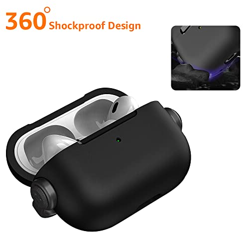 Image of Amazon Basics Tough Shockproof with Lock Cover Case Compatible with Airpods Pro 2 / Airpods Pro GEN-2 (2022) - Black