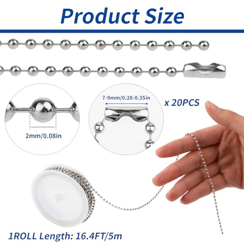 Molain 5M Kugelkette, Edelstahl Perlen Rollenkette Mit 10 Passenden Anschlüssen Kugelkette, Edelstahl Kugelkette Kette Damen Für DIY-Schmuckherstellung Halsketten Armbänder Schlüsselanhänger