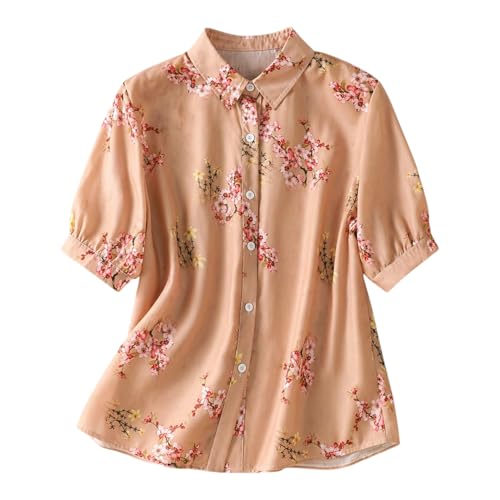Image of Gufrina Womens Casual Button Down Shirt with Abstract Floral Print in Blush Pink Color, Long Sleeves and Relaxed Fit Design