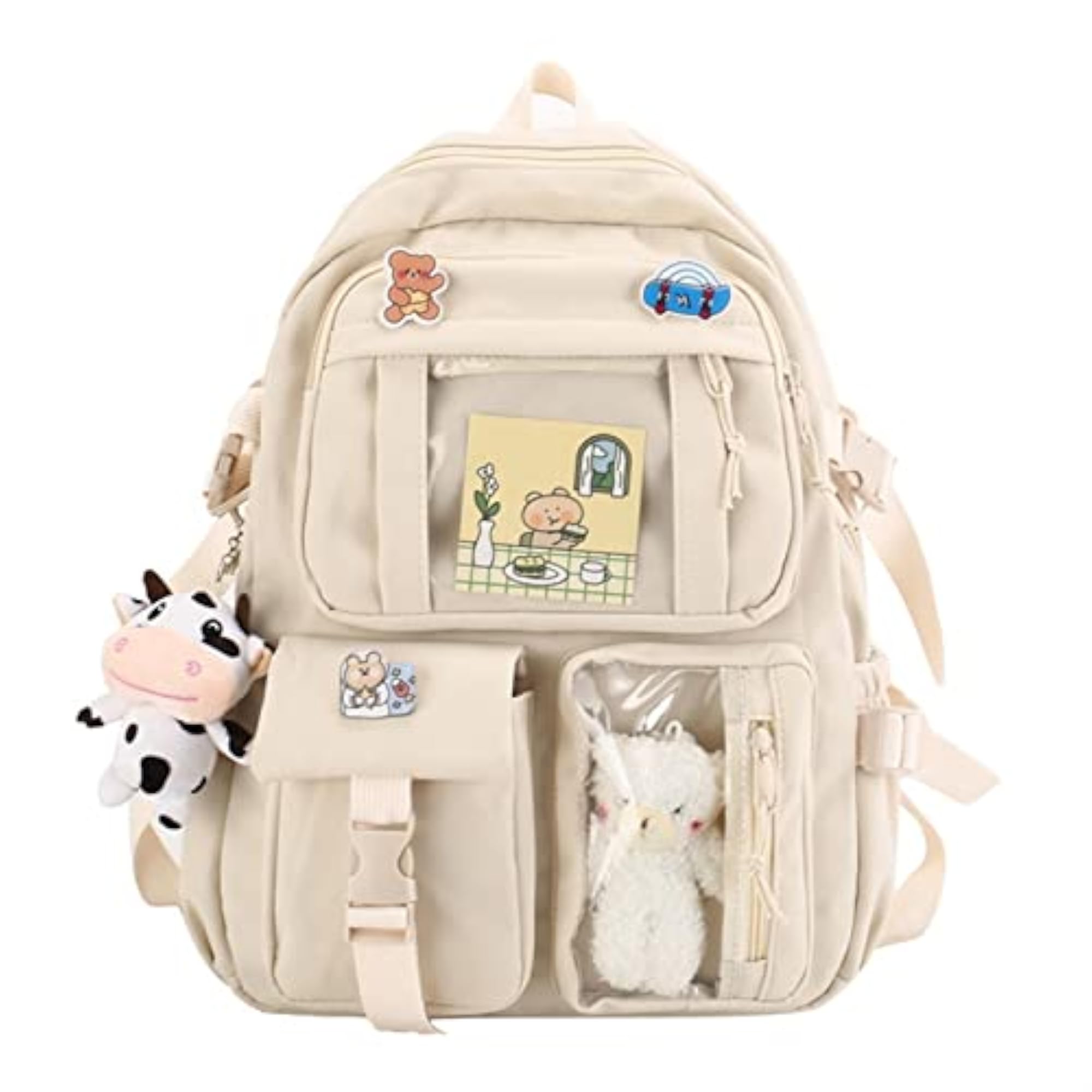 Cute Aesthetic School Backpack with Pins and Accessories