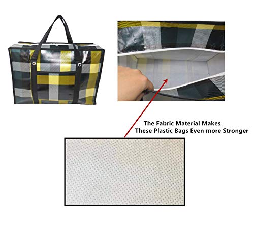 Set Of 4 Large Reusable Unbreakable Hard Plastic Fabric Checkered Laundry Bags With Zipper And Handles For Travel, Grocery, Laundry, Shopping, Storage, Moving,Size:(19.5"X13.5"X7.5")- Colors May Vary #TOP4