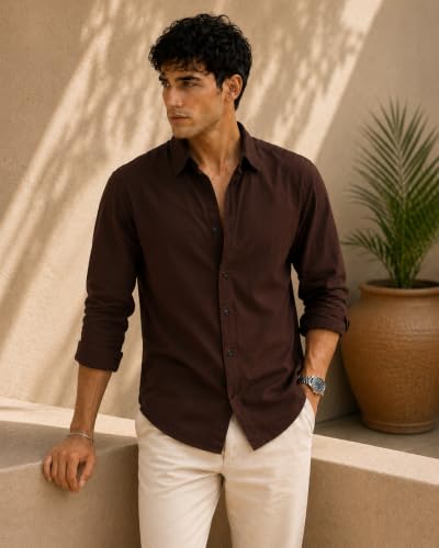 Image of Men Linen Cotton Full Sleeve Shirt for man | Mens Casual Shirt |Shirts for Men Stylish | Men Shirts | Casual Business Party Festival Regular Fit