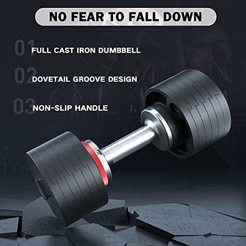 Loyo Cast Iron Adjustable Dumbbell, 50lbs Adjustable Weights (Single) with Base, Antirust Matt Black Painting - Image 7