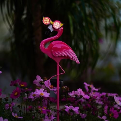 QZMXIE Solar Powered Pink Flamingo Garden Stake Light with Sunglasses Outdoor Patio Lawn Yard Decor Unique Birthday Gift (Flamingo)