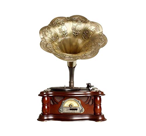 ROLTIN Gramófono, Estilo clásico Retro Vintage Fonógrafo Forma de gramófono Altavoz estéreo Sistema de Sonido Caja de música Audio de 3,5 mm Diente Azul 4.2 Entrada Auxiliar/Micro SD/Unidad Flash U