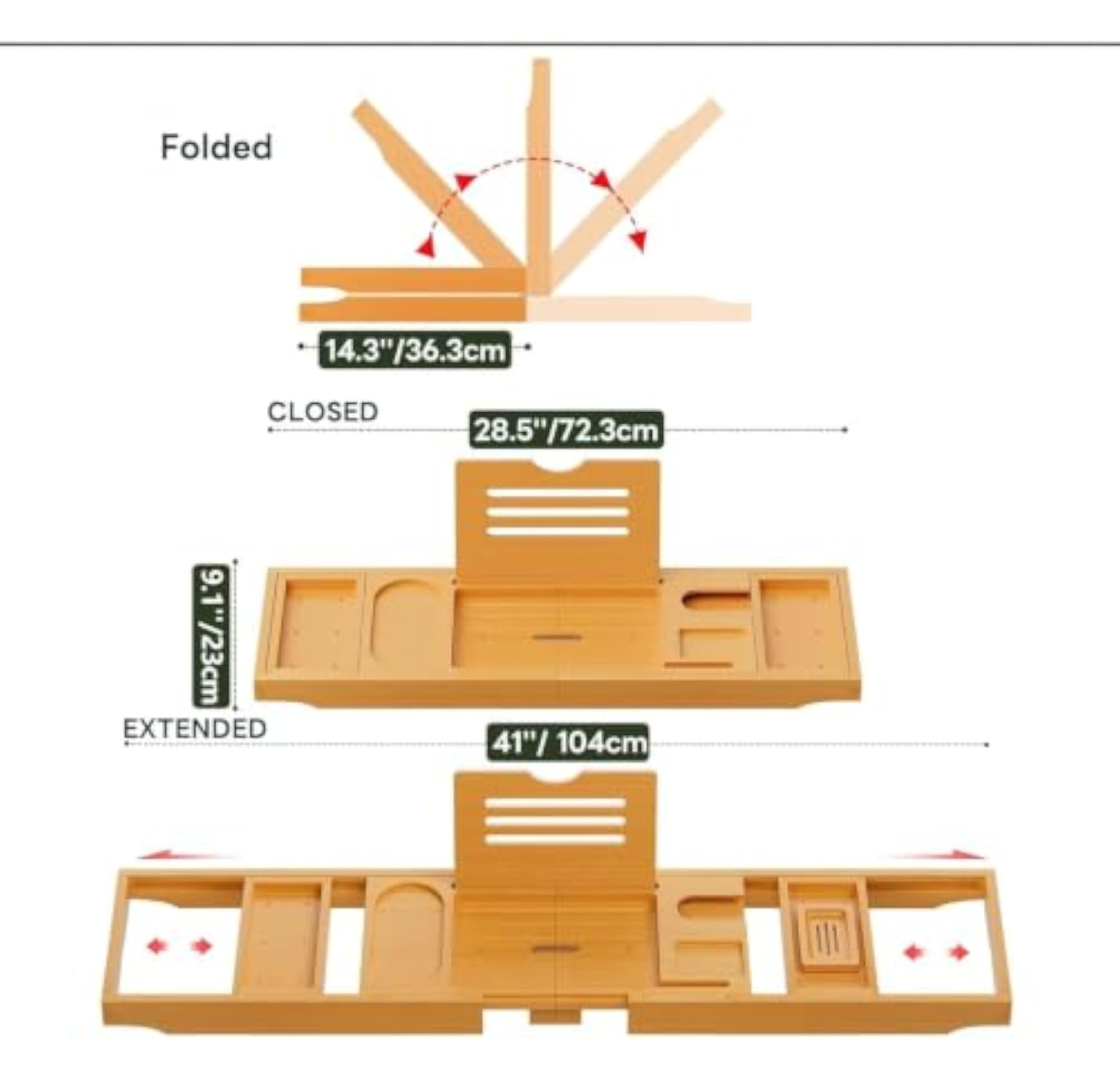Bamboo Bathtub Tray Caddy with Expandable Handles