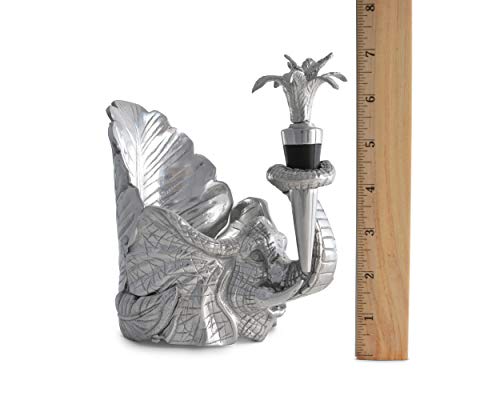 Arthur Court Aluminum Metal Elephant Wine Coaster And Stopper Set Sand Casted Artisan Metal 4.5 Inch Diameter Coaster 7 Inch Tall #TOP5